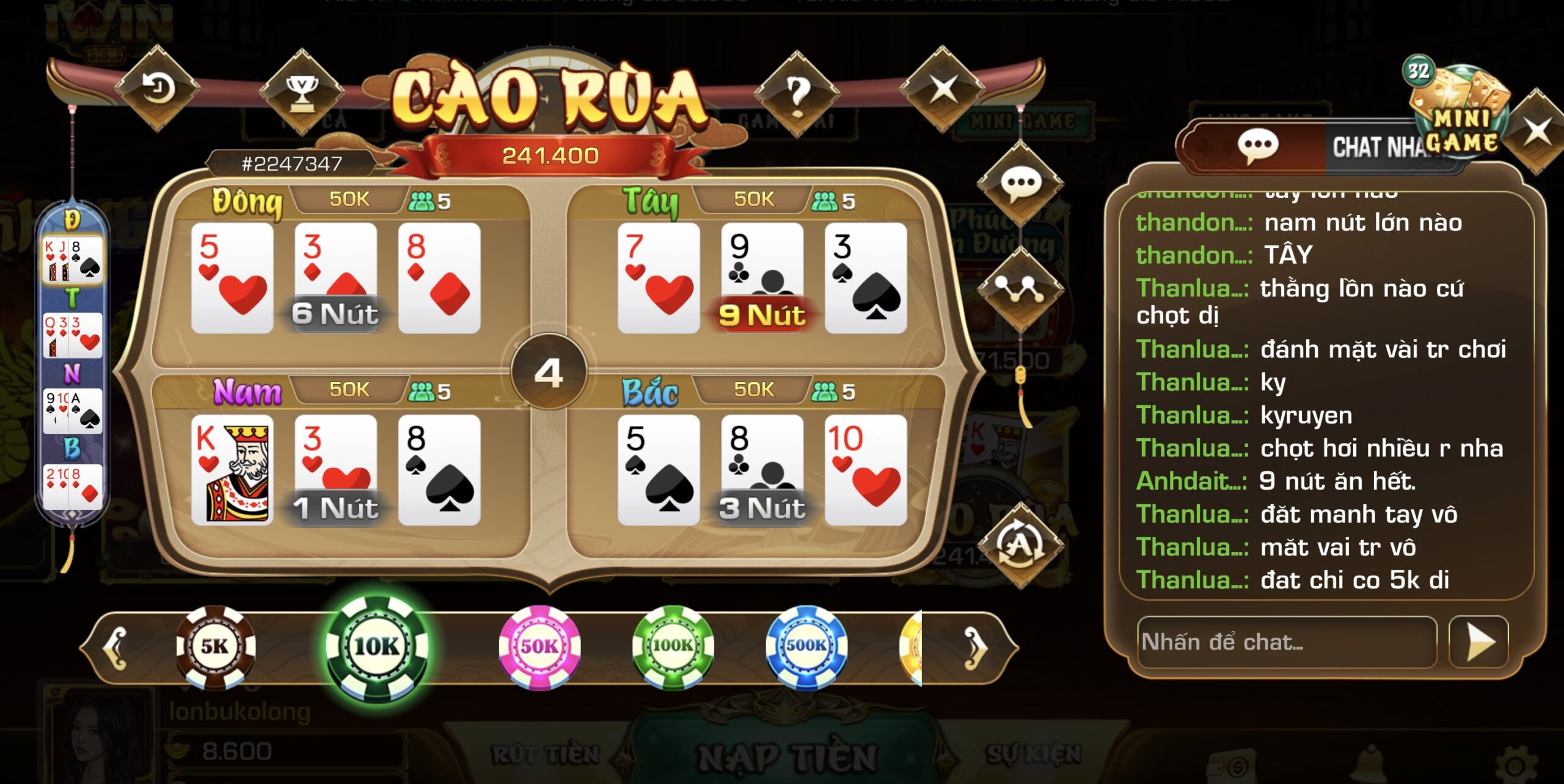 Một bàn cược cào rùa tại Iwin