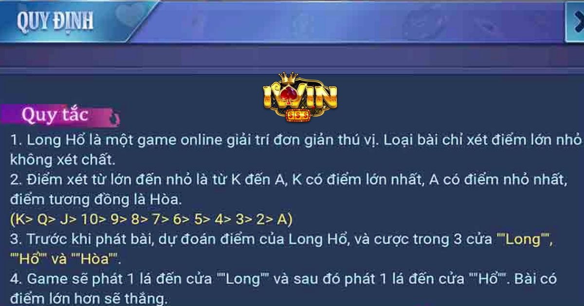 Luật chơi long hổ Iwin đơn giản và dễ hiểu