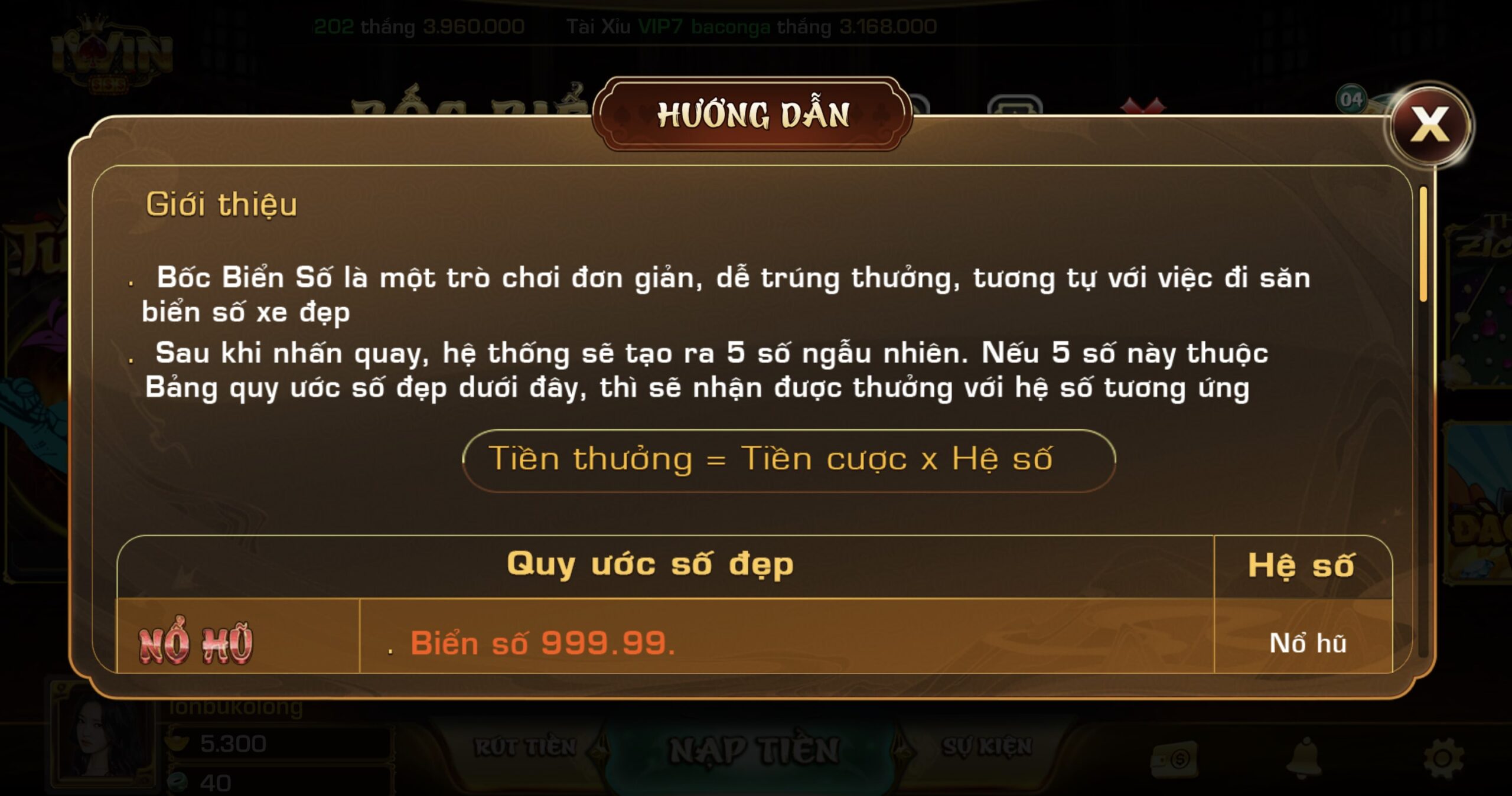 Các quy định về luật chơi tựa game bốc biển số Iwin